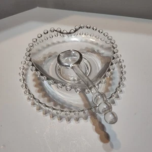 Candlewick MCM Heart Shaped Bubble Glass Condiment Bowl with Underplate & Glass - Picture 1 of 6