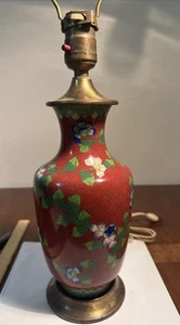 Lampada cloisonne arancione antica vaso pan di zenzero lampada da tavolo ottone fiori funziona - Foto 1 di 24
