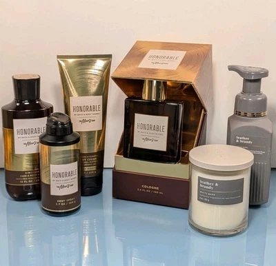 Juego de 6 velas de brandy de cuero crema lavado baño y cuerpo colonia honorable Bath & Body Works Foto 1 de 4