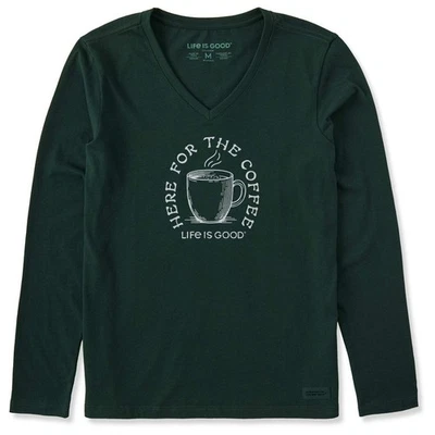 Life is Good 139622 - Women's Here for the Coffee Long Sleeve Crusher Vee - Tree - Image 1 of 2