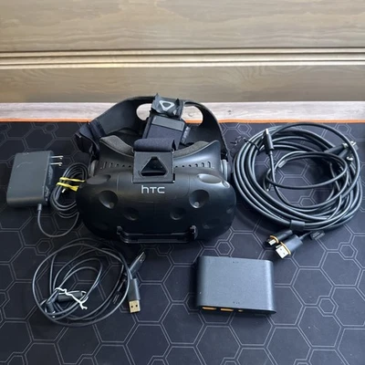 HTC Vive Virtual Reality Headset with Link Box & Cables – Black - Image 1 of 4