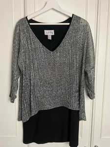 Joseph Ribkoff Tunic Top Womens Size 12 Metallic Silver Black Layered Evening - Picture 1 of 10