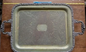 Antique Silver Over Copper Tray Huge Vintage Estate Silver Serving Tray 25" x 15 - Picture 1 of 15