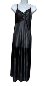 Camisón Vintage Capricho Hada Vestido sin Mangas Maxi Transparente Encaje Cuentas Negro Talla M - Imagen 1 de 7