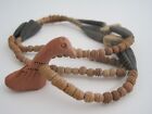 Artisan Ethnic African? Figural Bird Flower Clay Necklace 28" Handmade Beads