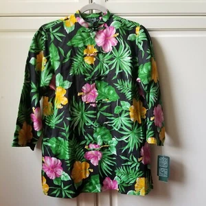 Lauren Ralph Lauren Sz PS Linen Tunic Top Kauai Hawaiian Mandarin Collar Toggle - Picture 1 of 12