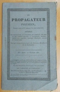 JOURNAL 1831 PROPAGATEUR PYRÉNÉEN CULTURE ANIMAUX INCUBATION CACHEMIRE CUIVRE  - Picture 1 of 2