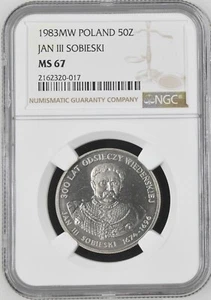 1983 Poland 200 Zloty Jan III Sobieski - NGC MS 67 - Picture 1 of 2