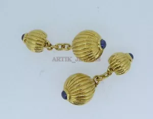 Heated Blue Sapphire Gemstone With 18K Gold Plated Silver Cufflink #1918 - Picture 1 of 4