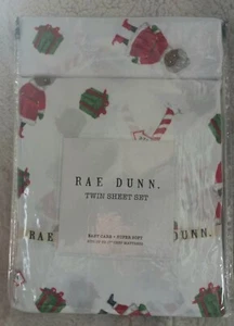 Rae Dunn Christmas Twin Sheet Set North Pole Santa and Mrs Claus Holiday  - Picture 1 of 7