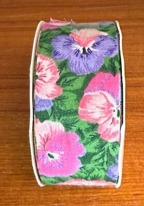 Vintage New Horizon Fabrics Inc. "Pansies" Crafts Floral Ribbon 1-3/8" x 12' - Picture 1 of 6