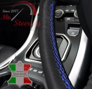 PARA CITROEN PICASSO 1999-2008 CUERO VERDADERO CUBIERTA VOLANTE COSTURAS AZULES - Imagen 1 de 3