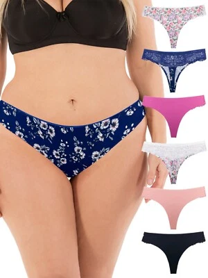 Thongs for Women Sexy Lace Back Floral Panties No-Show Seamless S to Plus Sizes - Image 1 of 4