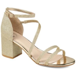 Journee Collection Bella Open Toe Mid Block Heel Pumps Gold - SIZE 7.5 - Picture 1 of 6