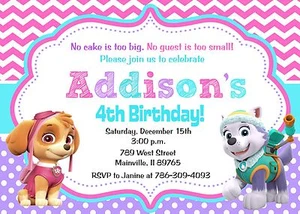 Paw Patrol, Skye, Everest, Girl, Birthday Party Invitation - Picture 1 of 1