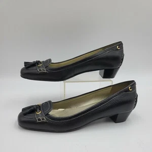 Talbot Leather Loafer 7.5B BLACK  Stitching Accents Tassel Casual 1" Heel  - Picture 1 of 6