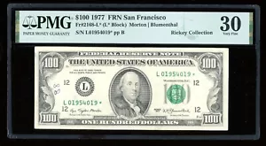 DBR 1977 $100 FRN San Francisco STAR Fr. 2168-L* PMG 30 Serial L01954019* - Picture 1 of 2
