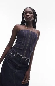 Topshop Womens Deconstructed Denim Corset In Indigo RRP £34 - Picture 1 of 20