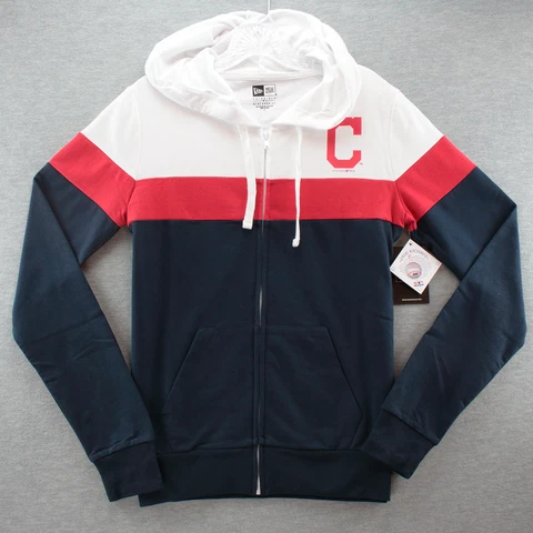 NEW Cleveland Indians New Era Women's Color Block Full-Zip Hoodie Stripe SMALL Cover