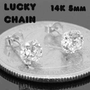14K REAL WHITE GOLD LAB DIAMOND STUD EARRING 5mm E127 - Picture 1 of 1