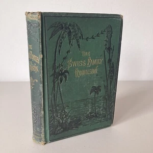 Antique Swiss Family Robinson Rare 1880 Colour Illustrations HB Book London - Foto 1 di 19