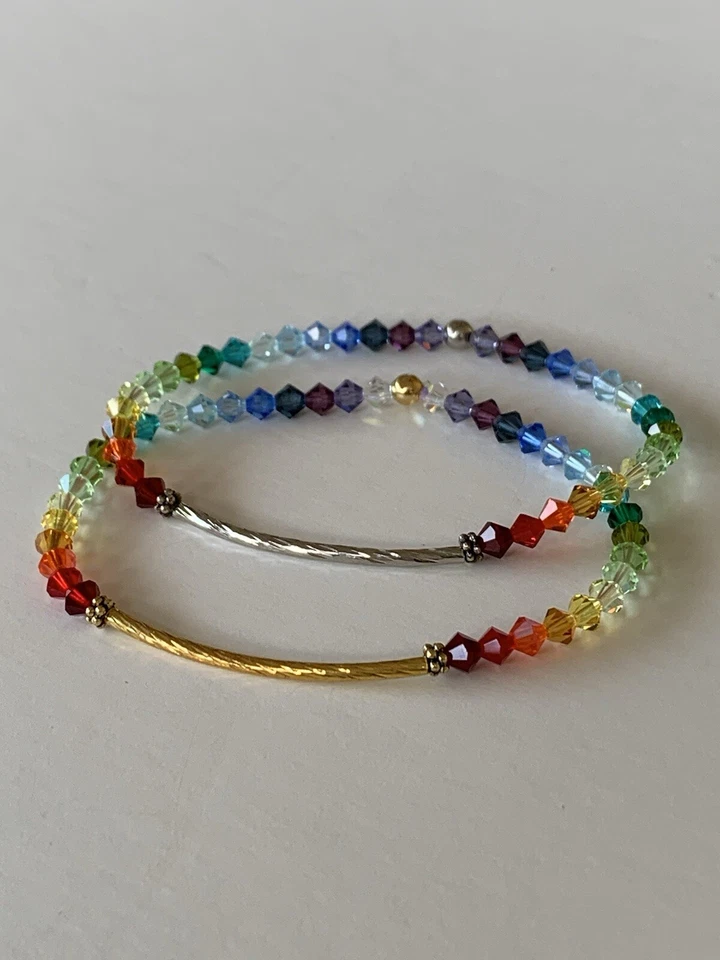 Crystal Rainbow Beaded Bracelet Made with Swarovski Crystals Gold Or Silver 7” Foto 1 de 4