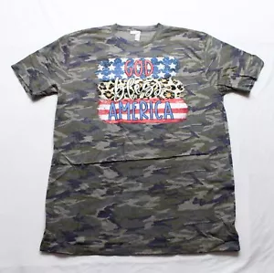 T-shirt donna Love In Faith God Bless America S/S EJ3 vintage mimetica taglia XL nuova con etichette - Foto 1 di 3