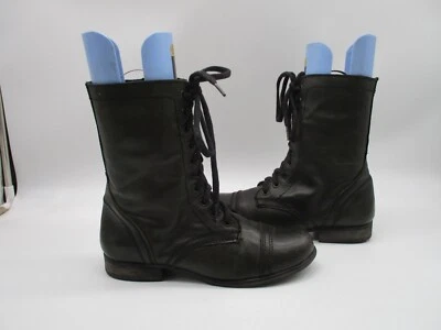 Steve Madden Troopa Botas de Moda de Combate de Cuero Verde Oscuro con Cremallera de Encaje Talla 7.5 M Foto 1 de 4