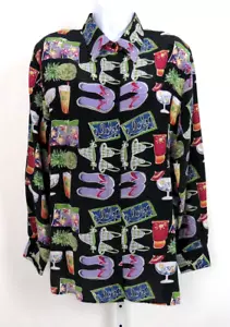 CAMICIA VINTAGE ANNI 80 90 DONNA PIANOFORTE SETA TAGLIA LG SANDALI DA SPIAGGIA HAWAIANI TROPICALI - Foto 1 di 21