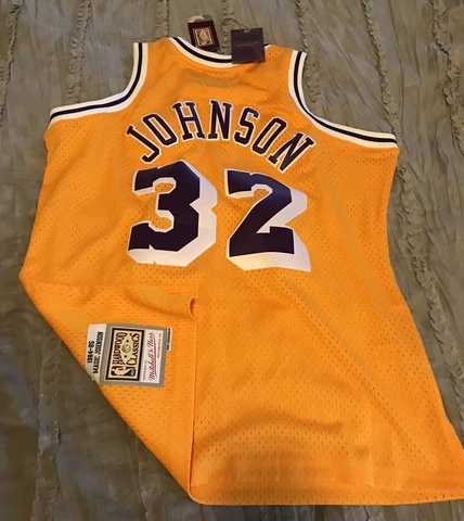MAGIC JOHNSON Los Angeles LAKERS Mitchell & Ness 1984-1985 Sewn LARGE Jersey NEW Cover