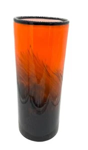 LAVORAZIONE MURANO MCM ITALIENISCHE ORANGE SCHWARZE GEZOGENE FEDER MUNDGEBLASENE GLASVASE - Bild 1 von 7