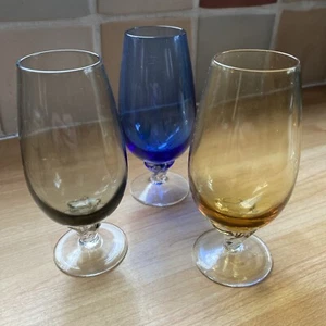 3 X Vintage Rainbow Liquor Sherry Stemmed with Swirled Stem- Orange Blue Black - Picture 1 of 8