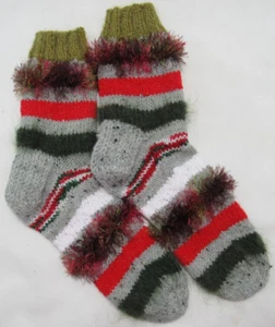 Calcetines de cama grandes tejidos a mano para mujer a rayas súper lindos suaves acogedores difusos #26 - Imagen 1 de 1