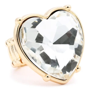 Anillo elástico de cristal transparente chapado en oro con diseño de corazón lavencioso para mujer - Imagen 1 de 8