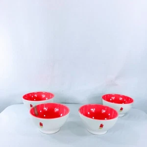 Rae Dunn New Artisan Collection Bowl Set White Pink Melamine Ice Cream Set of 4 - Picture 1 of 14