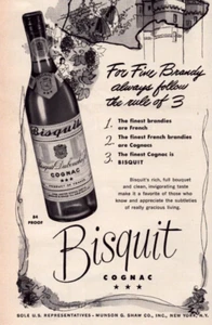 Biscuit Cognac 1952 Vintage Print Ad Munson G Shaw NY Finest French Brandy - Picture 1 of 2