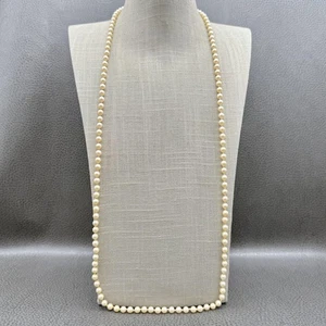 Vintage Marvella Faux Pearl Necklace Gold Tone Beaded Strand Costume Jewelry 30" - Picture 1 of 14
