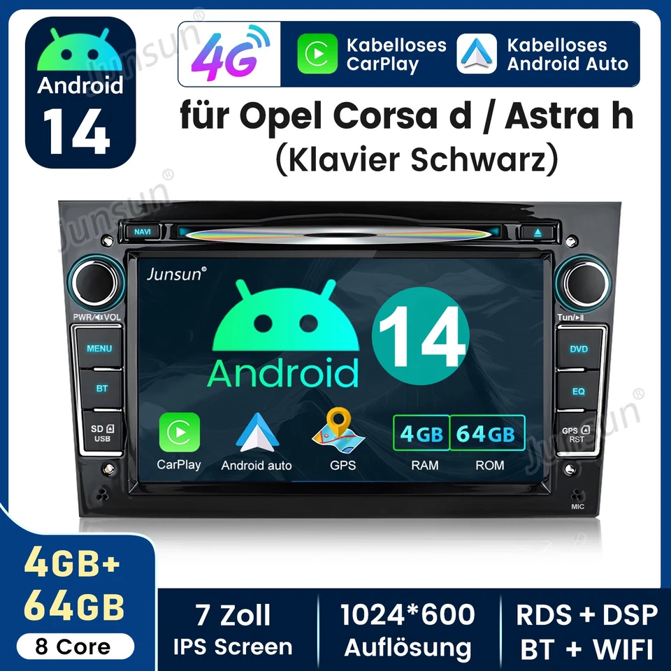 Autoradio Android 14 CarPlay GPS NAVI CD&DVD Für Opel Astra H Corsa C D Zafira B - Bild 1 von 4