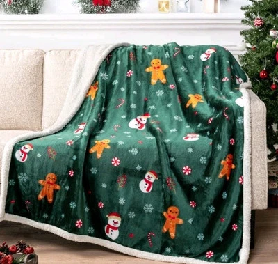 Deluxe Fleece and Sherpa Holiday Blanket - Reversible Christmas Comfort 50x60 - Image 1 of 4
