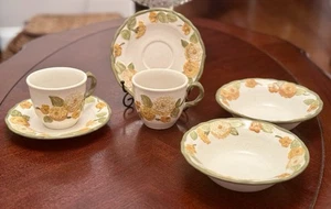 Vintage Metlox Poppytrail Zinnia Teetasse und Untertassen und Schüsseln, je 2er Set - Bild 1 von 7