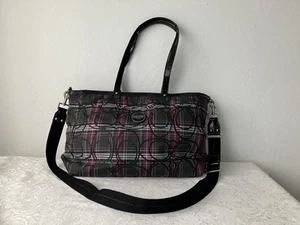 COACH Poppy Signature Black Tartan Plaid Canvas Shoulder Bag Travel Tote-F17708 - Picture 1 of 21