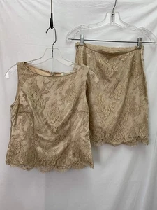 Vintage PERSPECTIVES champagne beige Lace Top Skirt Set - F 38 | US 2 - Picture 1 of 9