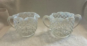 Fenton Kunstglas weiß opalisierend Nagel STERN Milchkännchen und Zucker Set 1950 - Bild 1 von 6