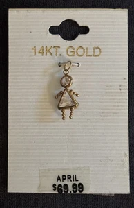 14k Yellow Gold April Girl Birthstone Charm - Picture 1 of 2