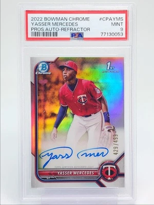 YASSER MERCEDES 2022 BOWMAN CHROME 1ST REFRACTOR AUTO /499 PSA 9 Q3917 - Image 1 of 2