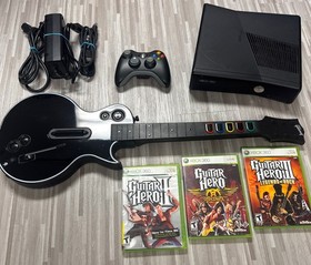 Xbox 360 S Console  Guitar Hero 3 Bundle Guitar Controller  3 Games Tested