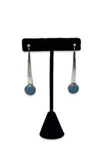 Silpada Signed Hammered Sterling Silver Turquoise Wire Dangle Earrings K1197 - Picture 1 of 5