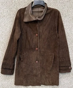 Vera Pelle Italy Womens 40US Brown Leather Suede Reversible Button Coat Jacket - Picture 1 of 14