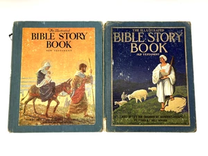 2 Vintage 1947 Books THE ILLUSTRATED BIBLE STORY BOOK OLD & NEW TESTAMENTs - Picture 1 of 24