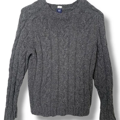 Винтажный Gap Kids шерстяная смесь свитер кабель трикотажа размер 7/8 желтовато-коричневый замши локоть нашивка - Изображение 1 из 4